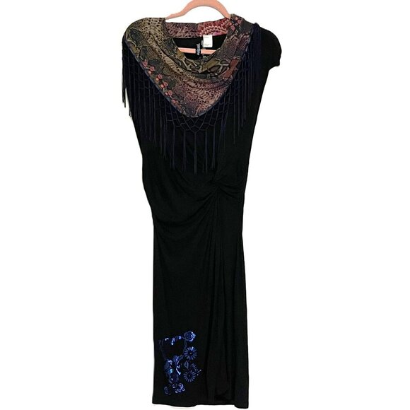 Desigual Shawl with fringe Neckline Midi Dress - Picture 3 of 15